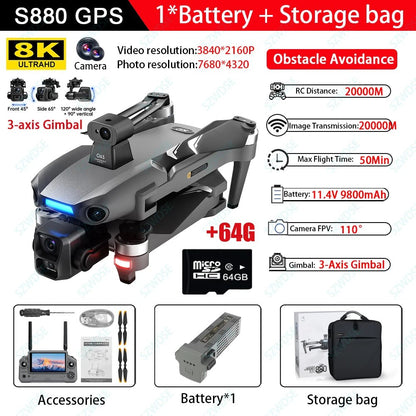 S880 Pro Max GPS Drone with 8K Camera | 50 - Min Flight, 20KM Range, 3 - Axis Gimbal - Skyvex Official