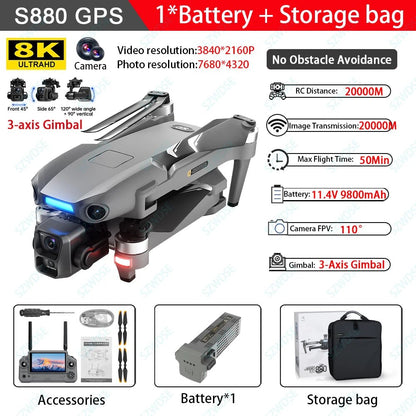 S880 Pro Max GPS Drone with 8K Camera | 50 - Min Flight, 20KM Range, 3 - Axis Gimbal - Skyvex Official